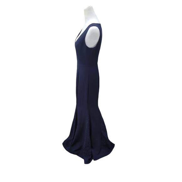Eliza J Laguna Gown Women’s 4 Navy Blue Crepe Lace Inset Mermaid Trumpet‎ Dress - Picture 6 of 15